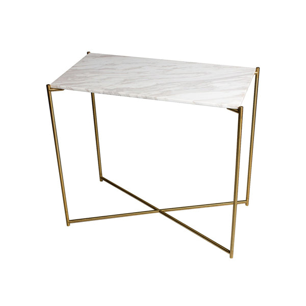 Product photograph of Gillmore Iris White Marble Brass Frame Console Table Small from Olivia's
