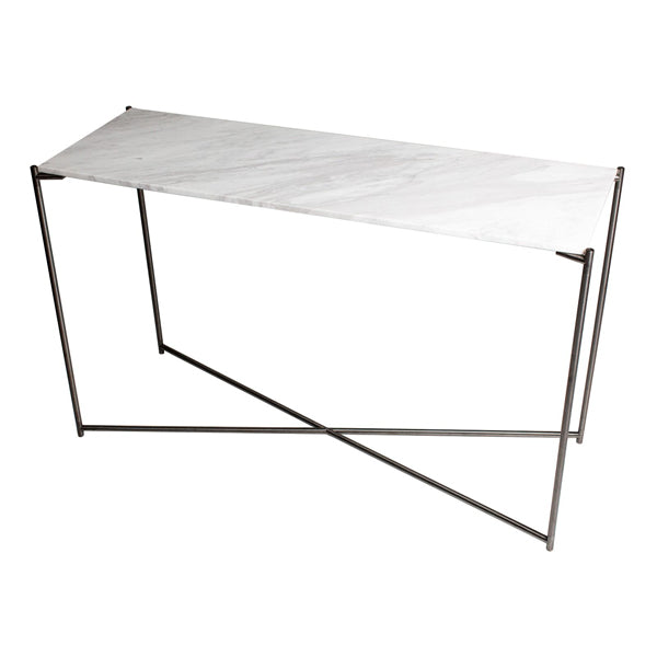 Product photograph of Gillmore Iris White Marble Top Gun Metal Frame Console Table Small from Olivia's.