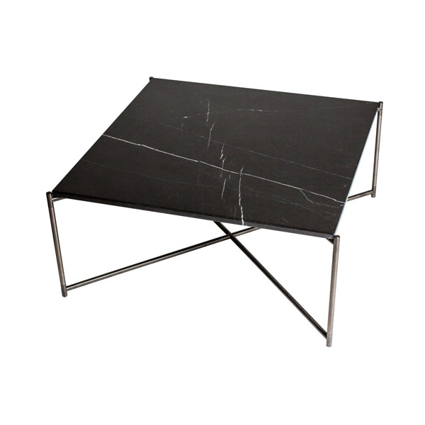 Product photograph of Gillmore Iris Black Marble Top Gun Metal Frame Square Coffee Table from Olivia's