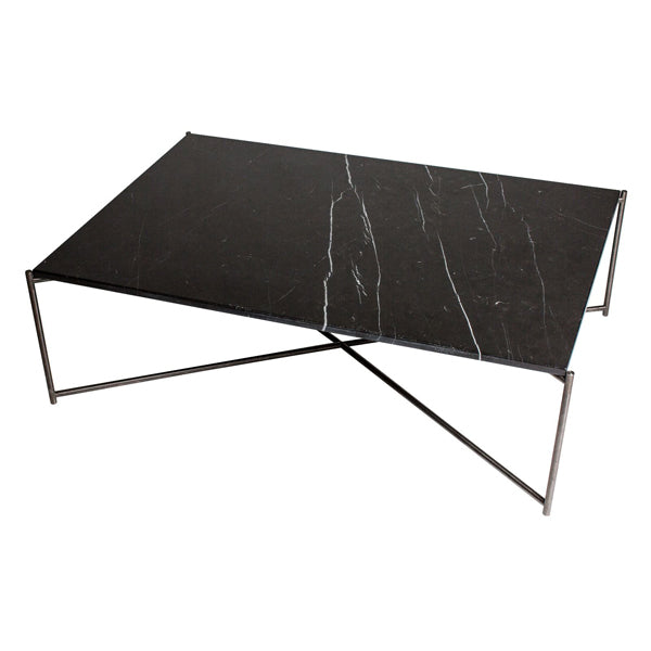 Product photograph of Gillmore Iris Black Marble Top Gun Metal Frame Rectangular Coffee Table from Olivia's