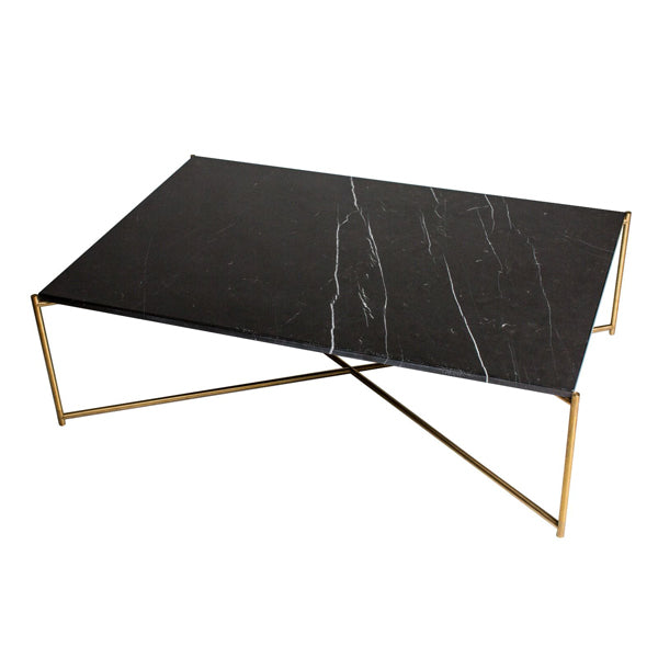Product photograph of Gillmore Iris Black Marble Brass Frame Rectangular Coffee Table from Olivia's