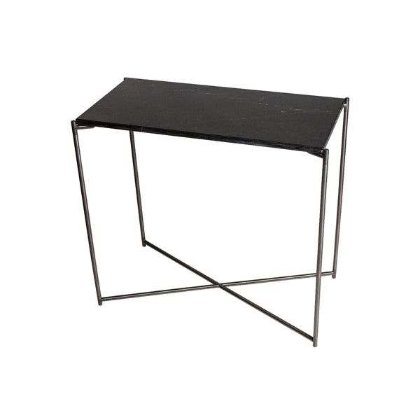 Product photograph of Gillmore Iris Black Marble Top Gun Metal Frame Console Table Large from Olivia's