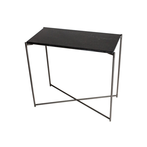 Product photograph of Gillmore Iris Black Marble Top Gun Metal Frame Console Table Small from Olivia's