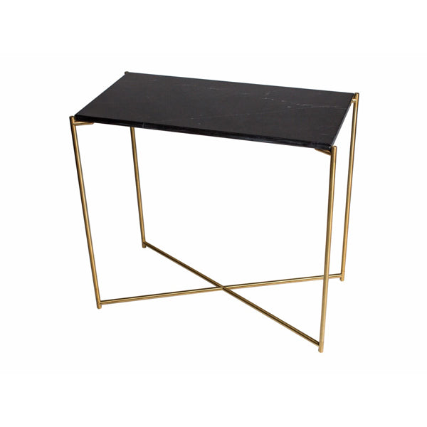 Gillmore Iris Black Marble Brass Frame Console Table Small