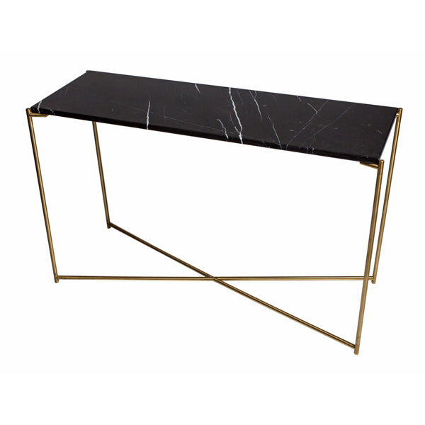 Product photograph of Gillmore Iris Black Marble Brass Frame Console Table Large from Olivia's.