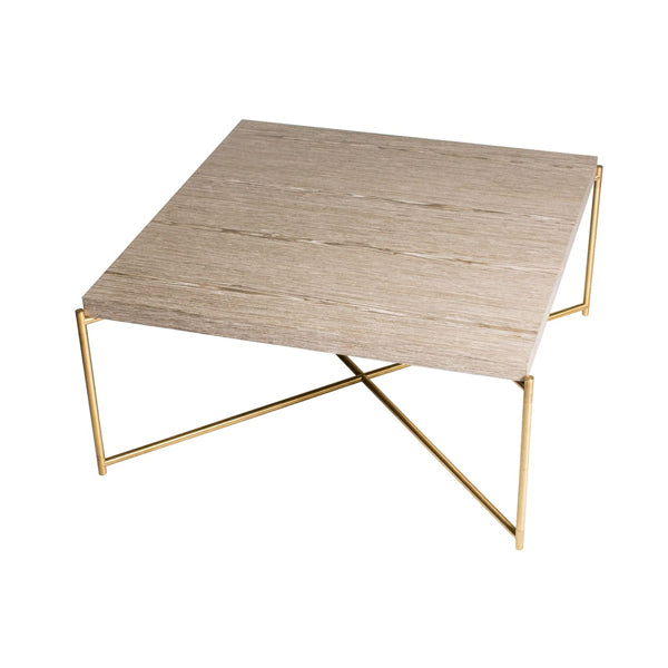 Product photograph of Gillmore Iris Weathered Oak Brass Frame Square Coffee Table from Olivia's