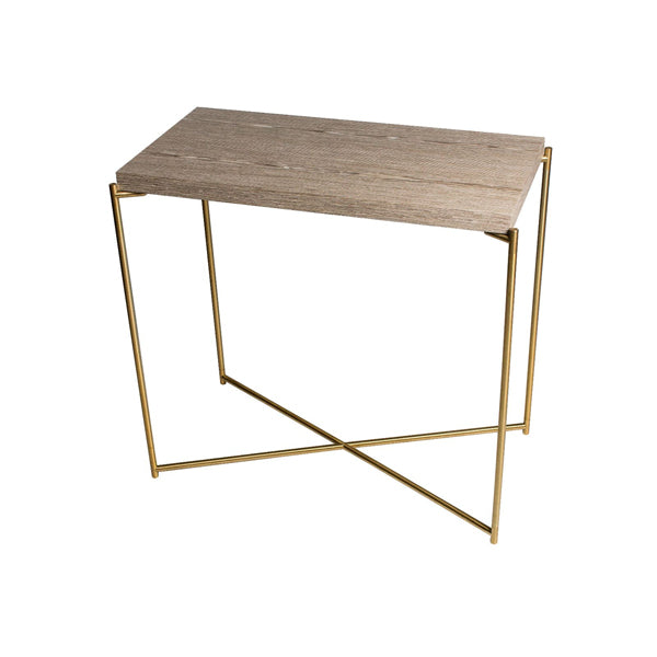 Product photograph of Gillmore Iris Weathered Oak Brass Frame Console Table Large from Olivia's