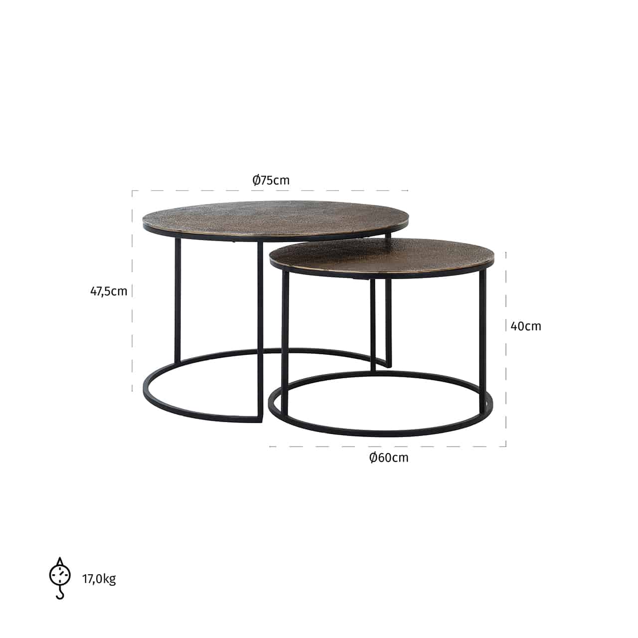 Product photograph of Richmond Arsenio Set Of 2 Coffee Tables In Brushed Gold from Olivia's.