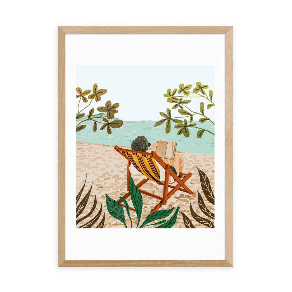 Product photograph of Vacay Book Club By 83 Oranges - A3 Oak Framed Art Print from Olivia's.