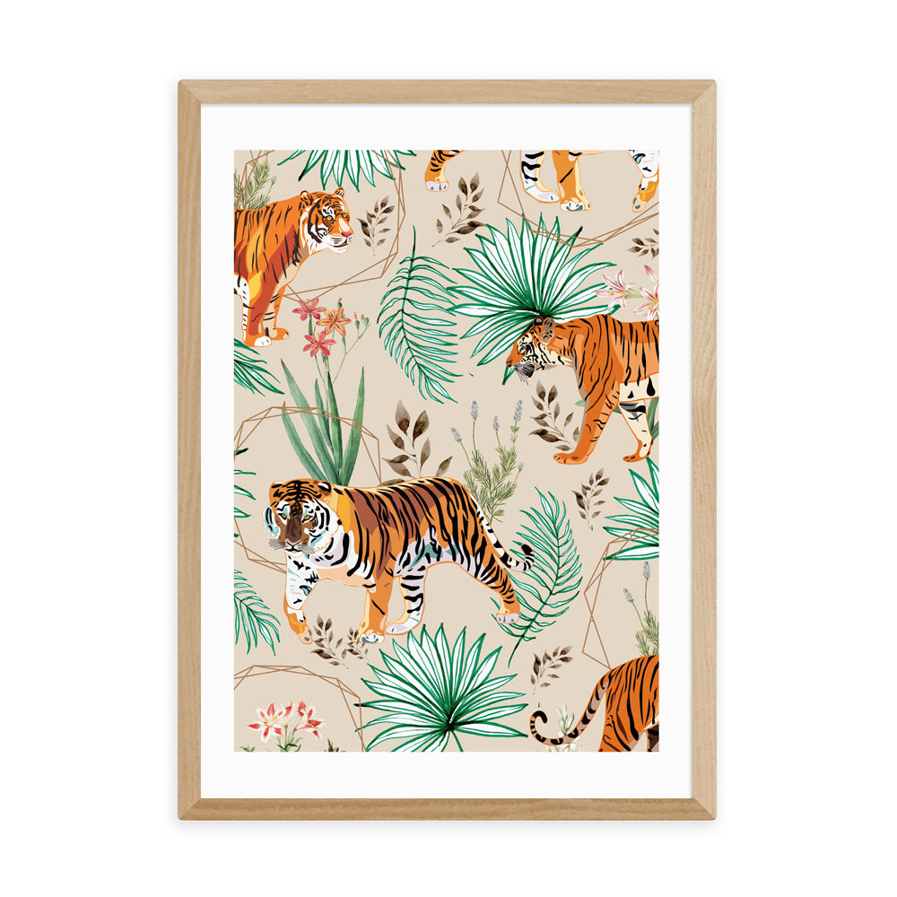 Product photograph of Tropical Tigers By 83 Oranges - A3 Oak Framed Art Print from Olivia's.