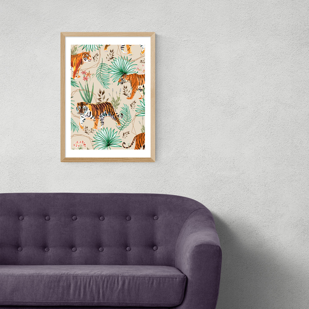 Product photograph of Tropical Tigers By 83 Oranges - A3 Oak Framed Art Print from Olivia's