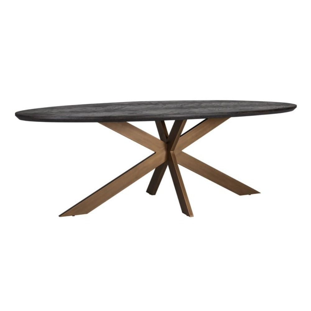 Product photograph of Richmond Blackbone Oval Brass Dining Table - 260cm from Olivia's