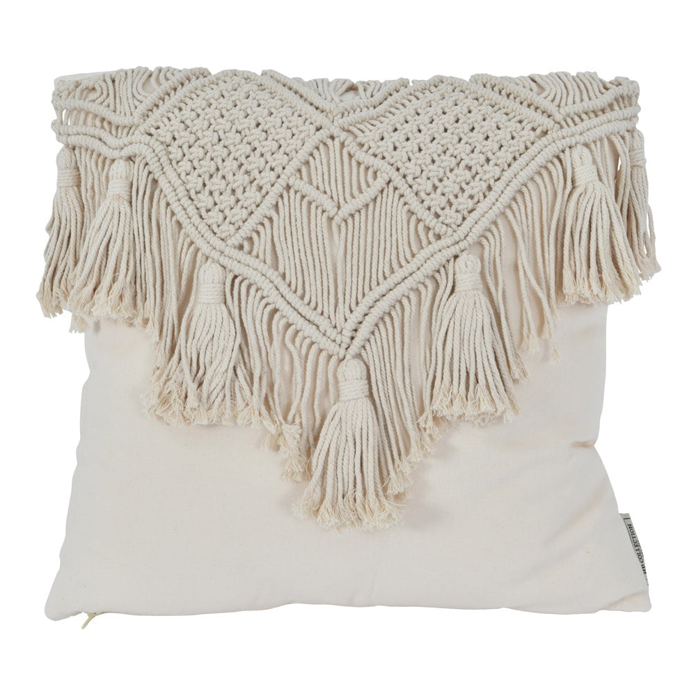 Product photograph of Libra Calm Neutral Collection - Fringed Macrame Cotton Cushion from Olivia's