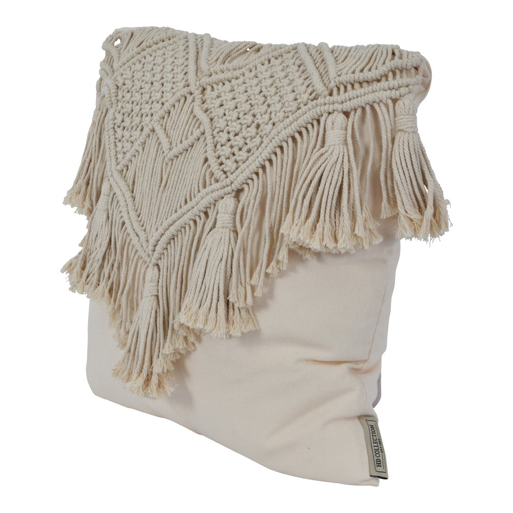 Product photograph of Libra Interiors Fringed Macrame Cotton Cushion from Olivia's.