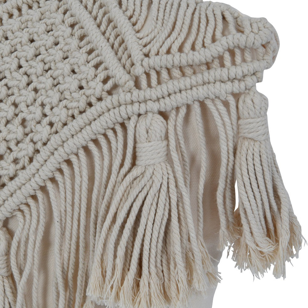 Product photograph of Libra Calm Neutral Collection - Fringed Macrame Cotton Cushion from Olivia's.