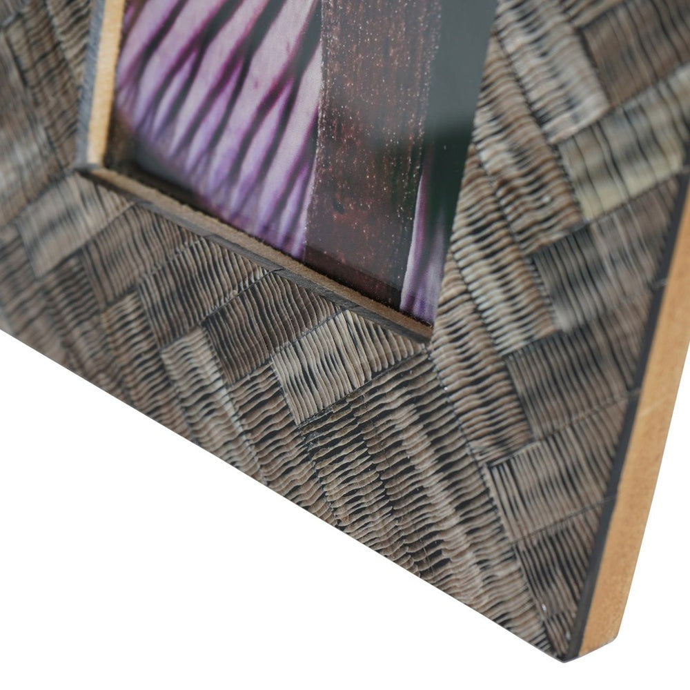 Product photograph of Libra Interiors Herringbone Brown Horn Photo Frame from Olivia's.