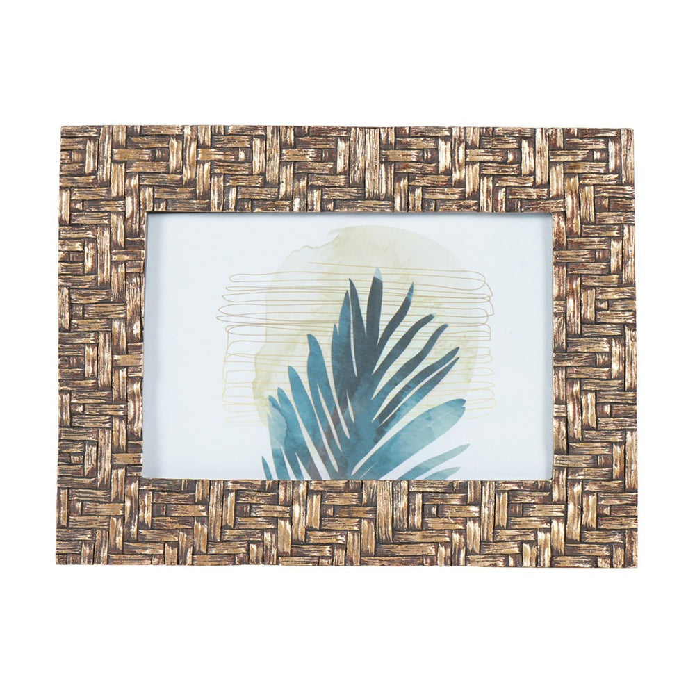 Product photograph of Libra Calm Neutral Collection - Rustic Brown Bamboo Woven Effect Photo Frame Large from Olivia's.