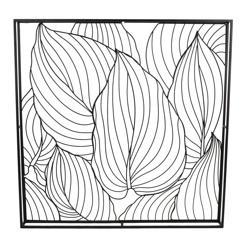 Product photograph of Libra Urban Botanic Collection - Black Leaves Square Metal Wall Plaque from Olivia's