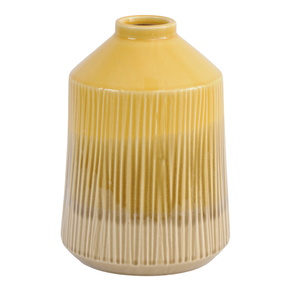 Libra Yellow Stoneware Bottle Vase With Blended Glaze Large