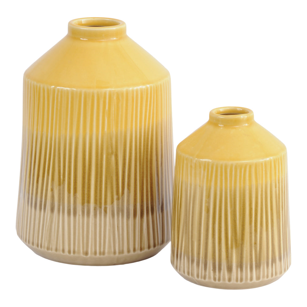 Product photograph of Libra Urban Botanic Collection - Yellow Stoneware Bottle Vase With Blended Glaze Large from Olivia's.