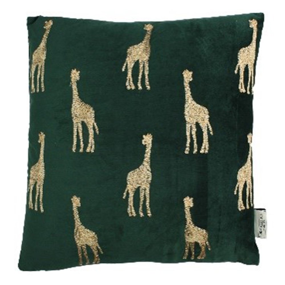 Libra Safari Giraffe Cushion Cover Green Velvet