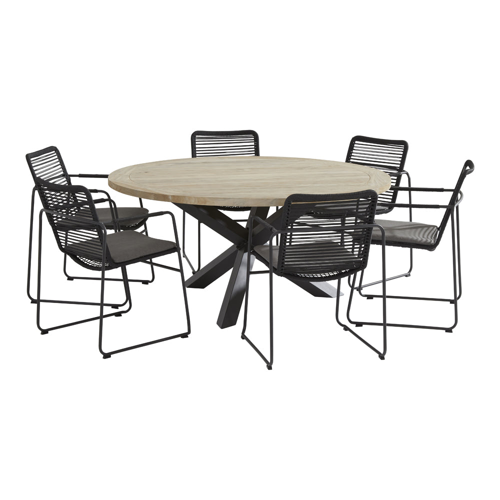 Product photograph of 4 Seasons Outdoor Elba 6 Seater Dining Set With Louvre Teak Table from Olivia's.