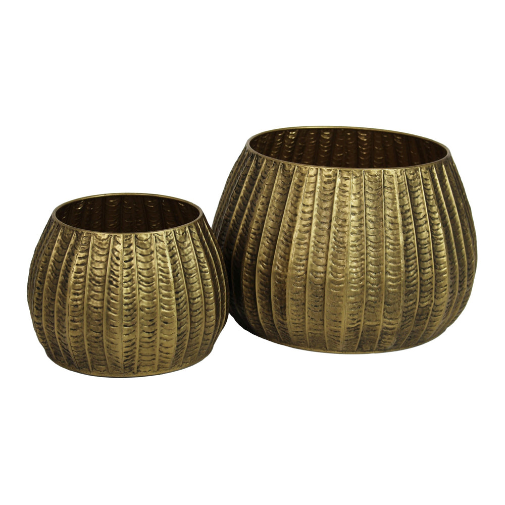 Product photograph of Libra Urban Botanic Collection - Woburn Low Gold Metal Set Of 2 Planters from Olivia's