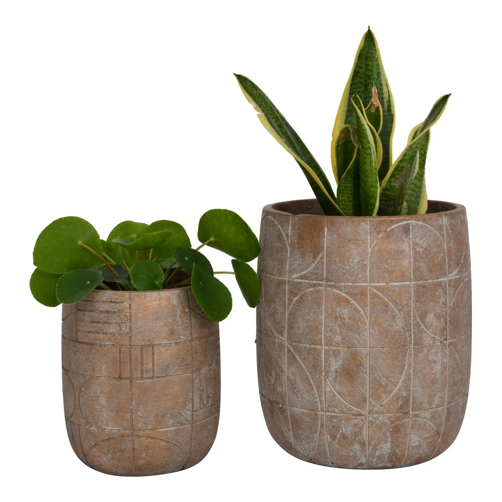 Product photograph of Libra Interiors Geometric Circles Pattern Gold Concrete Planter Small from Olivia's.