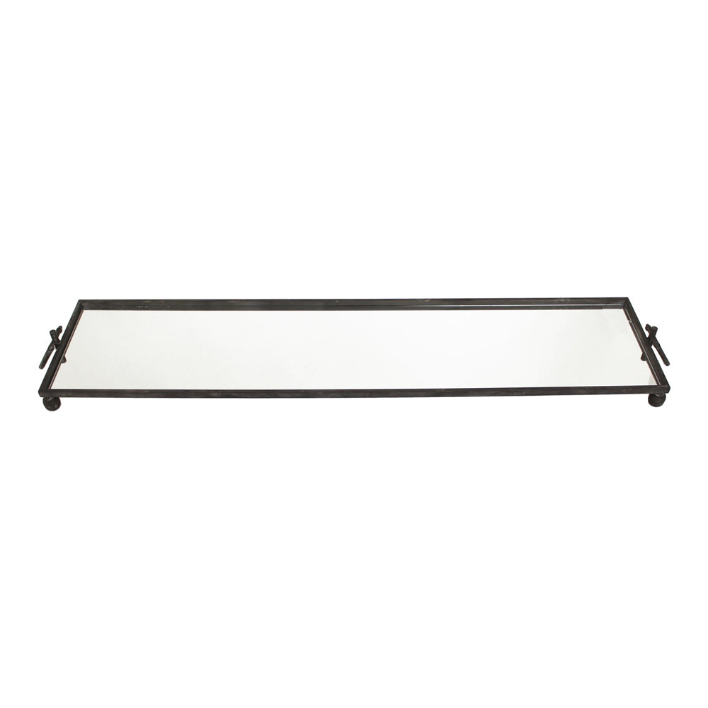 Libra Urban Botanic Collection Black Metal Tray With Mirrored Base Extra Large