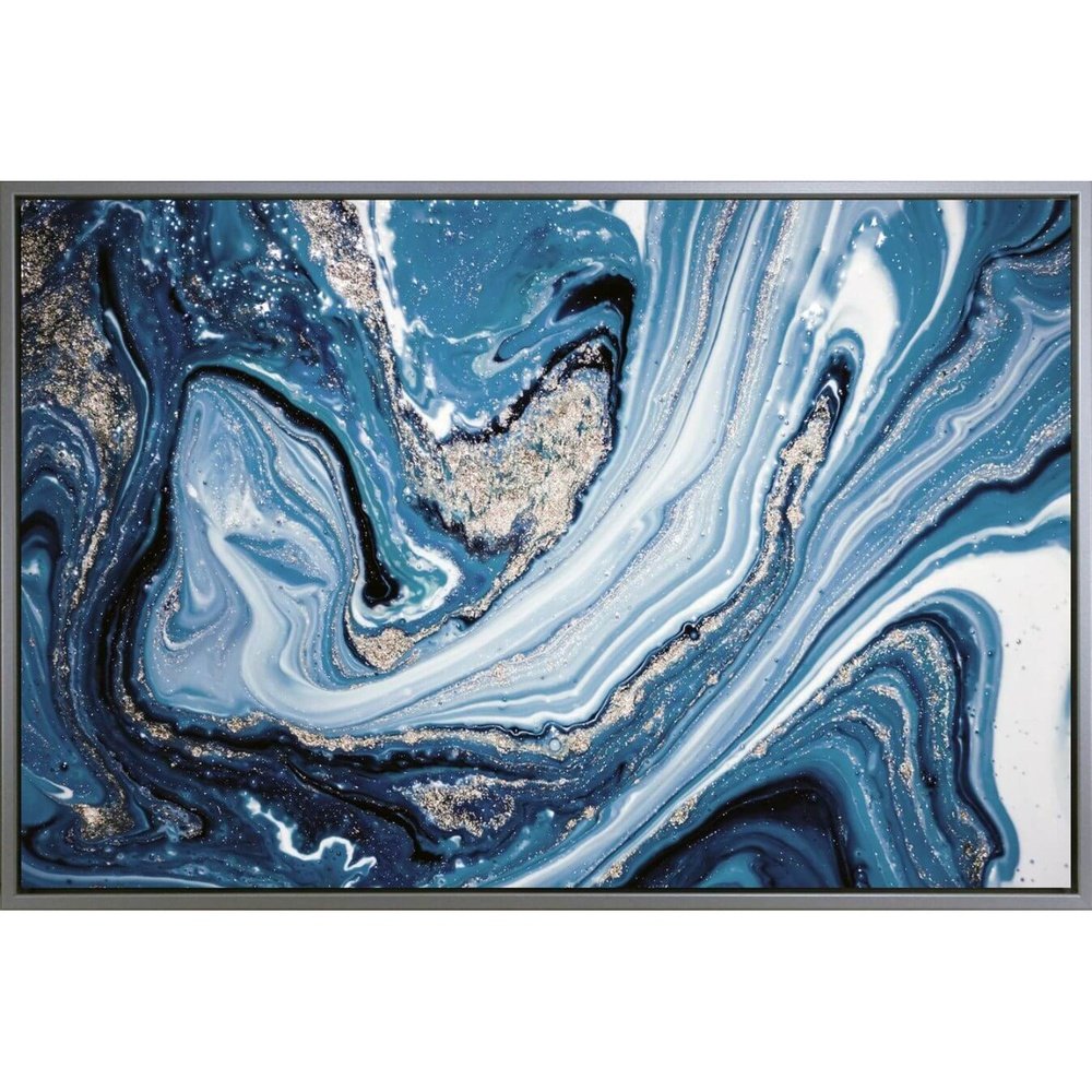 Product photograph of Olivia S Blue Marble Swirl - Framed Canvas - 62x102cm from Olivia's