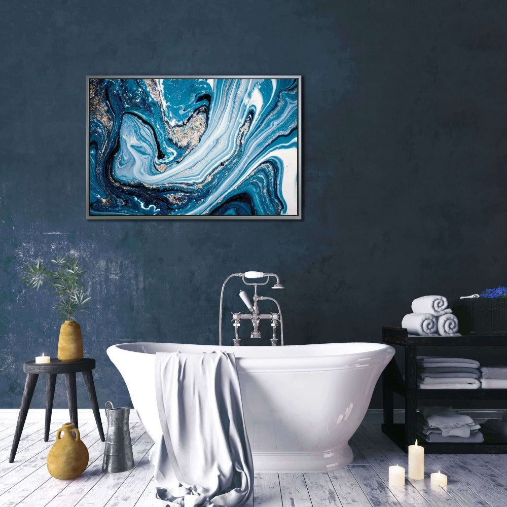 Product photograph of Olivia S Blue Marble Swirl - Framed Canvas - 62x102cm from Olivia's.