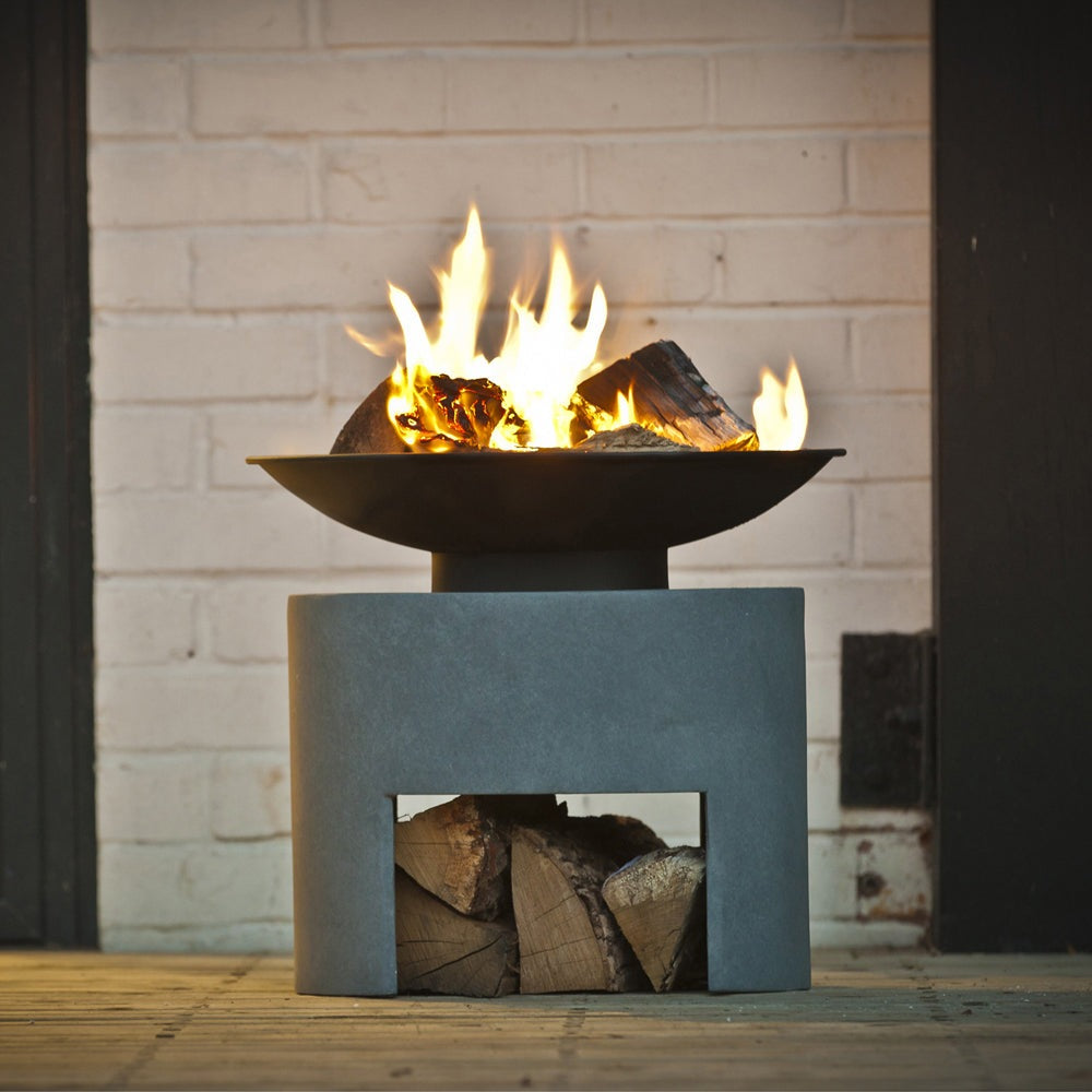 Product photograph of Ivyline Fire Pit Oval Console Cement from Olivia's.