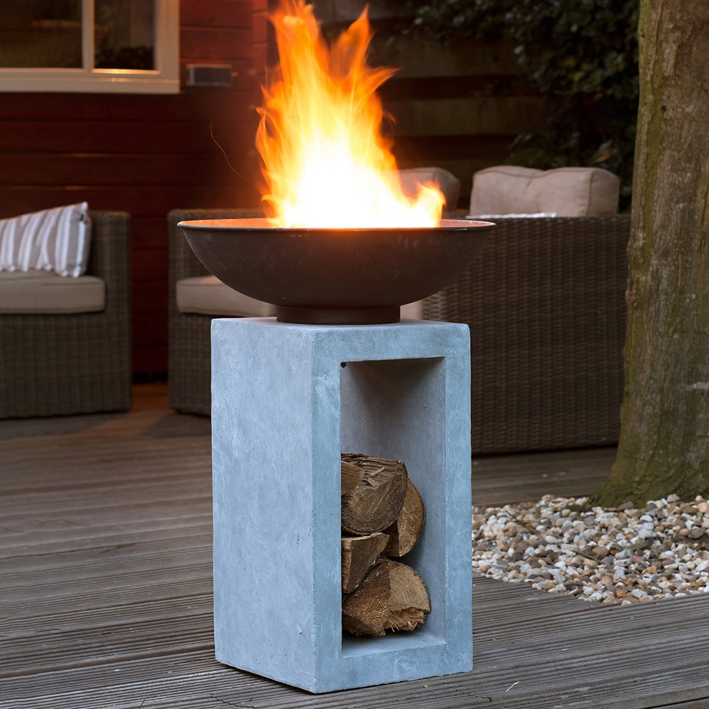 Product photograph of Ivyline Fire Pit Square Console Cement from Olivia's.