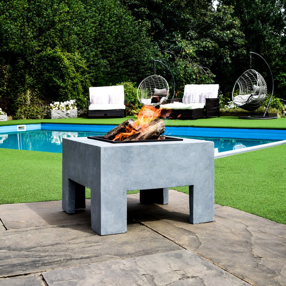 Product photograph of Ivyline Square Fire Pit Square Console Cement from Olivia's.