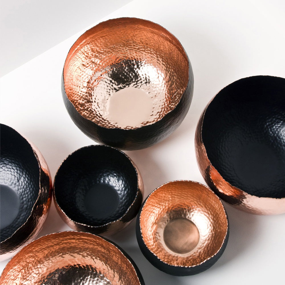 Product photograph of Ivyline Hammered Bowl In Copper Black from Olivia's.