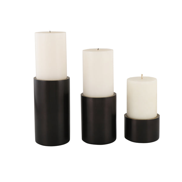 Product photograph of Liang Eimil Curtis Set Of 3 Brushed Brass And Black Candle Holder from Olivia's.