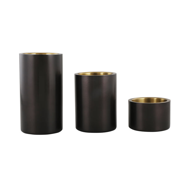 Product photograph of Liang Eimil Curtis Set Of 3 Brushed Brass And Black Candle Holder from Olivia's.