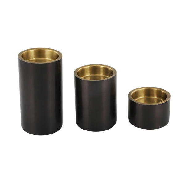 Product photograph of Liang Eimil Curtis Set Of 3 Brushed Brass And Black Candle Holder from Olivia's.