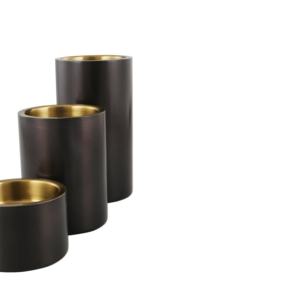 Product photograph of Liang Eimil Curtis Set Of 3 Brushed Brass And Black Candle Holder from Olivia's.