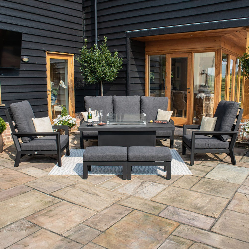 Product photograph of Maze Manhattan Reclining 3 Seat Sofa Set With Fire Pit Grey from Olivia's.