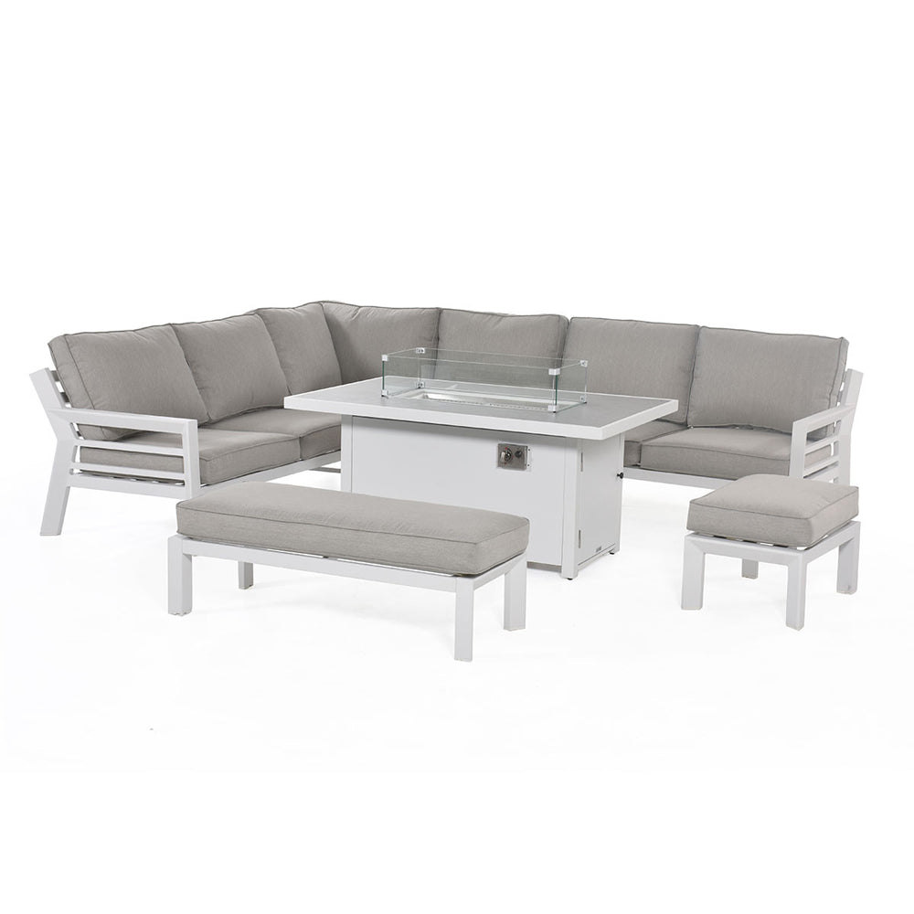 Maze New York Corner Dining Set With Fire Pit Table White