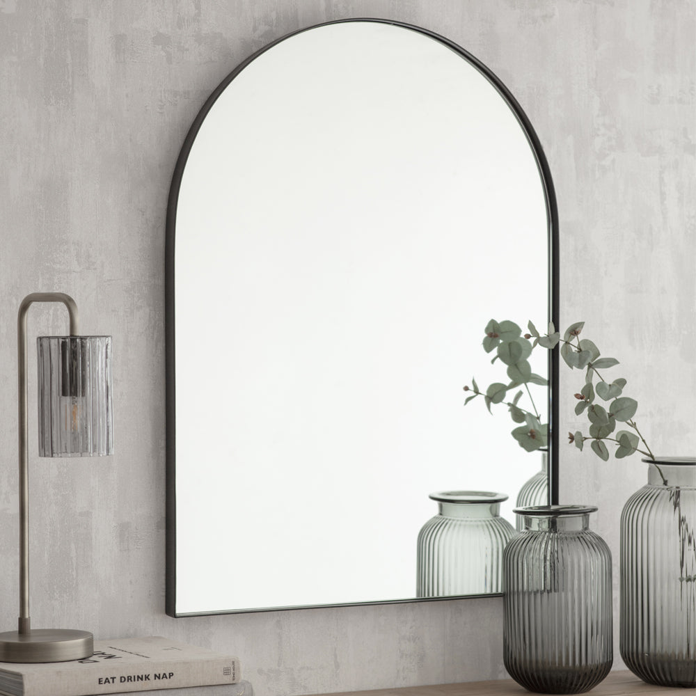 Product photograph of Garden Trading Arched Mirror In Black Iron from Olivia's