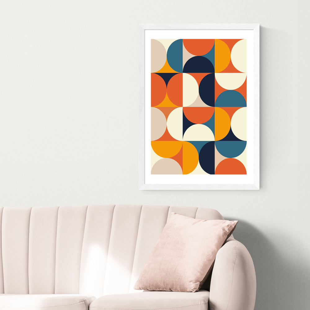 Product photograph of Mid Century Half Circles Autumn By Ana Rut Bre - A2 White Framed Art Print from Olivia's.