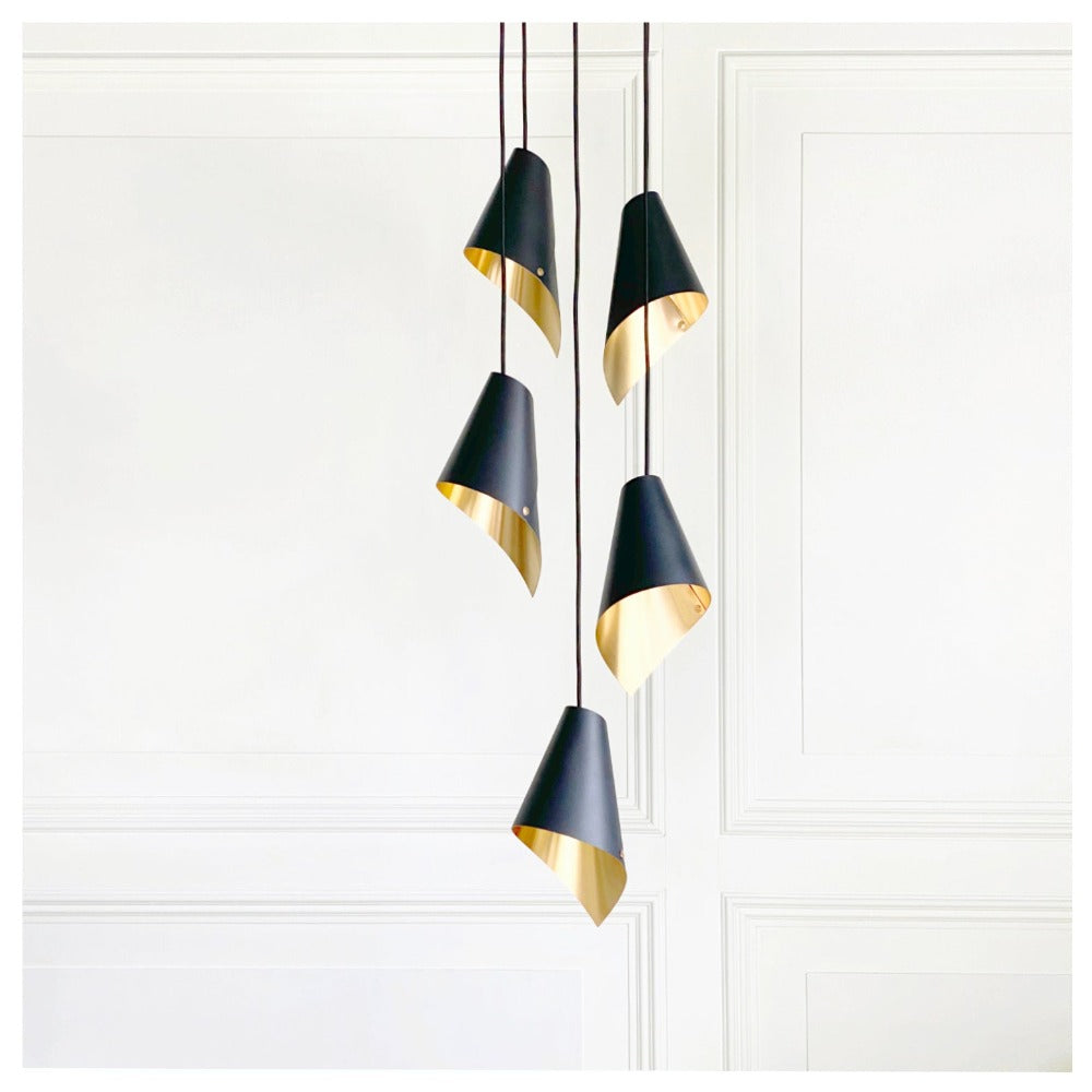 Product photograph of Arcform Lighting - Arc 5 Pendant Cascade Light In Gold Black from Olivia's