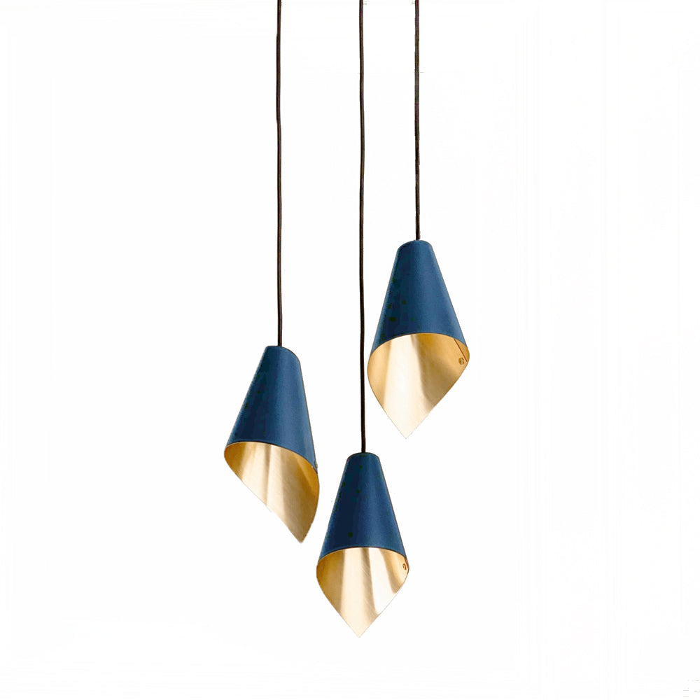 Product photograph of Arcform Lighting - Arc 3 Pendant Light In Brushed Brass Blue Standard from Olivia's