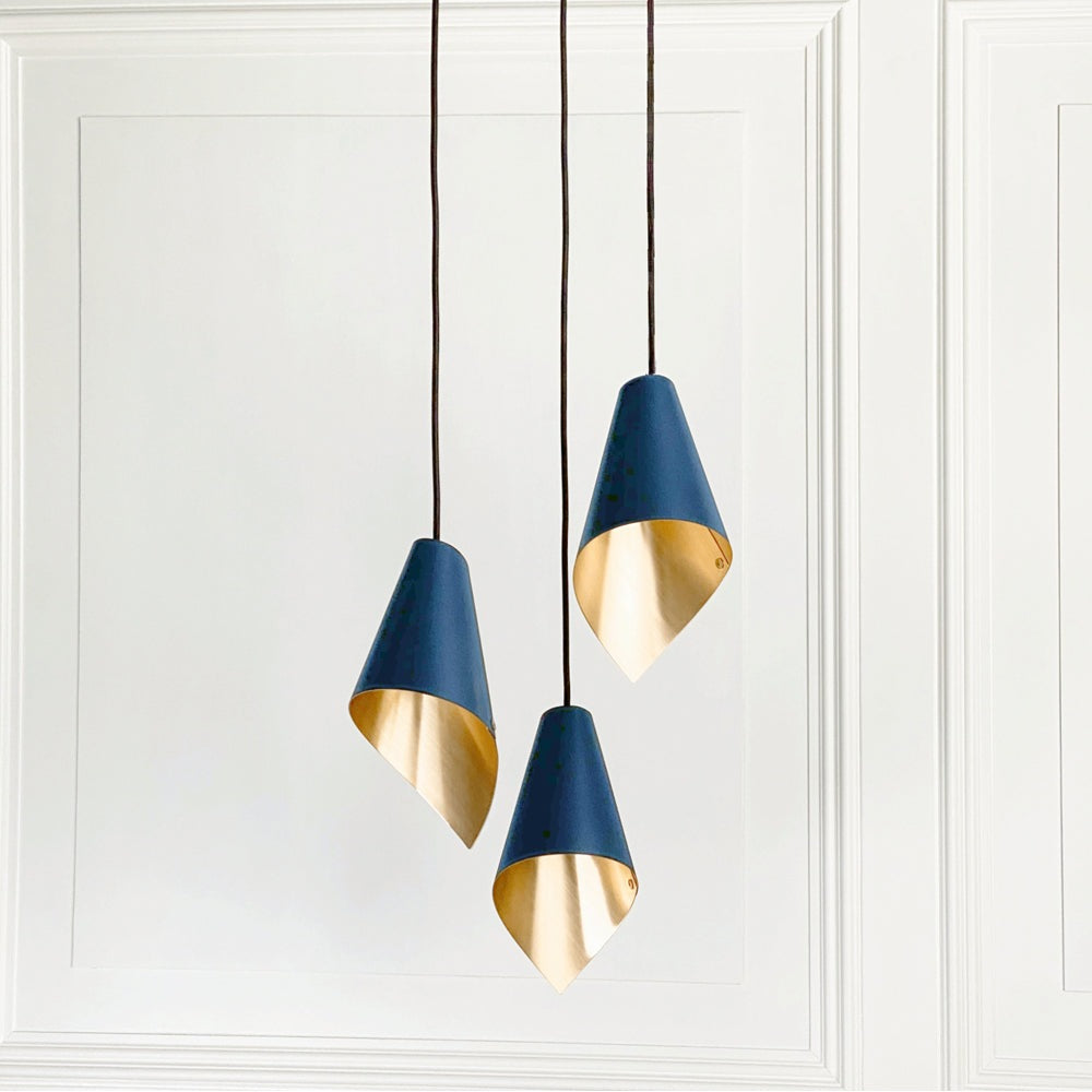 Product photograph of Arcform Lighting - Arc 3 Pendant Light In Brushed Brass Blue Maxi from Olivia's.