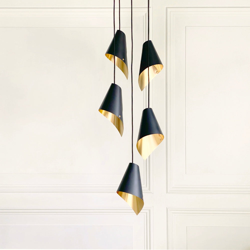Product photograph of Arcform Lighting - Arc 5 Pendant Cascade Light In Brushed Brass Black from Olivia's