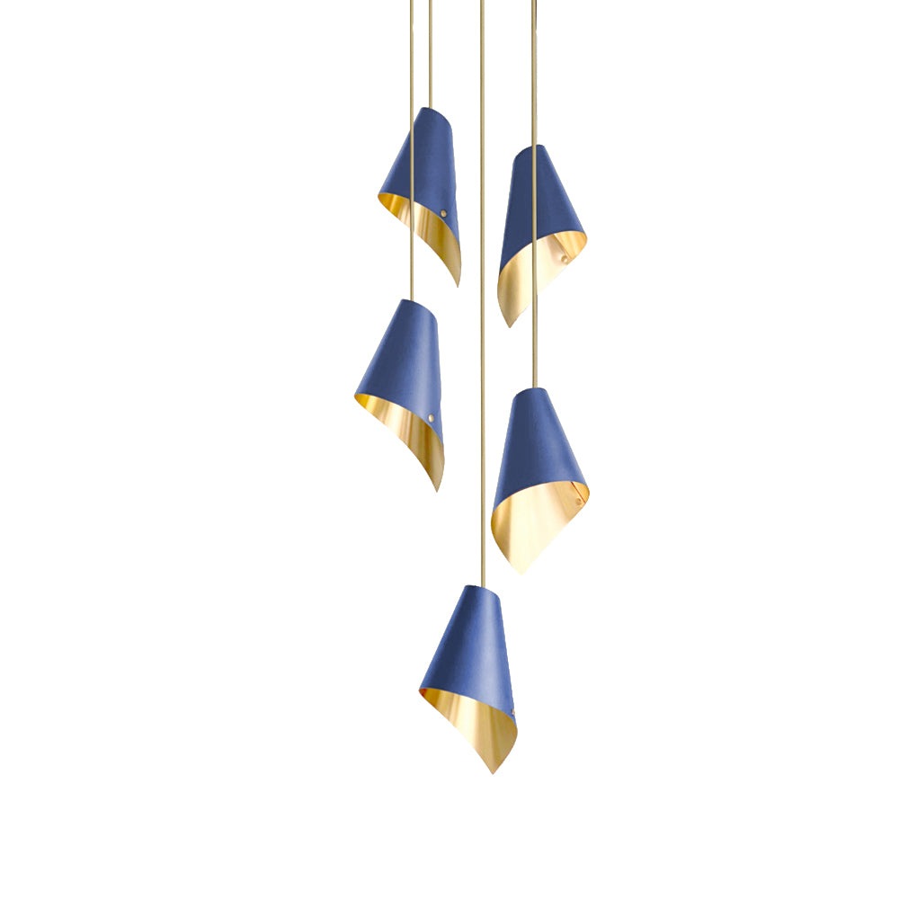 Product photograph of Arcform Lighting - Arc 5 Pendant Cascade Light In Brushed Brass Blue from Olivia's