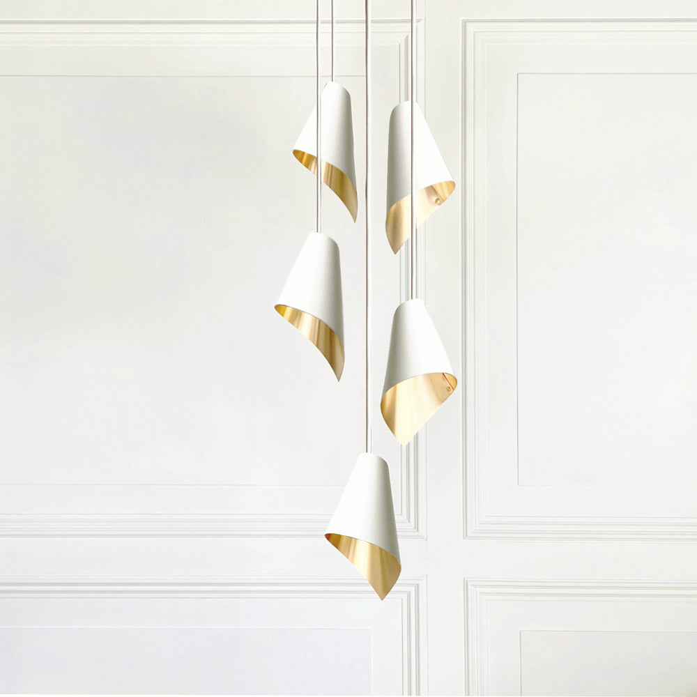 Product photograph of Arcform Lighting - Arc 5 Pendant Cascade Light In Brushed Brass White from Olivia's.