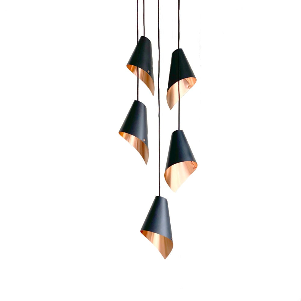 Product photograph of Arcform Lighting - Arc 5 Pendant Cascade Light In Brushed Copper Black from Olivia's